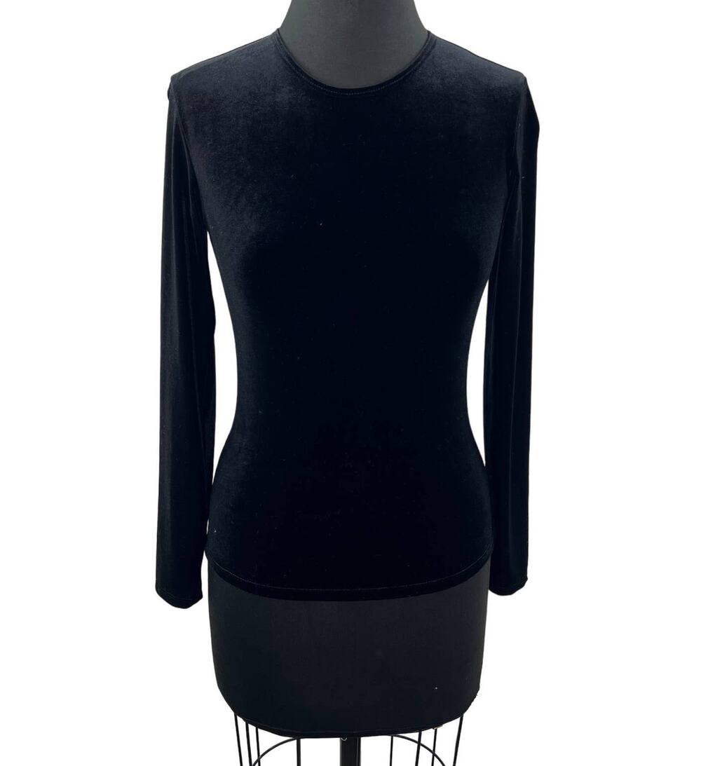Only Hearts Black Velvet Crew Neck Long Sleeve Top Slim Fit Y2K Fall Holiday S